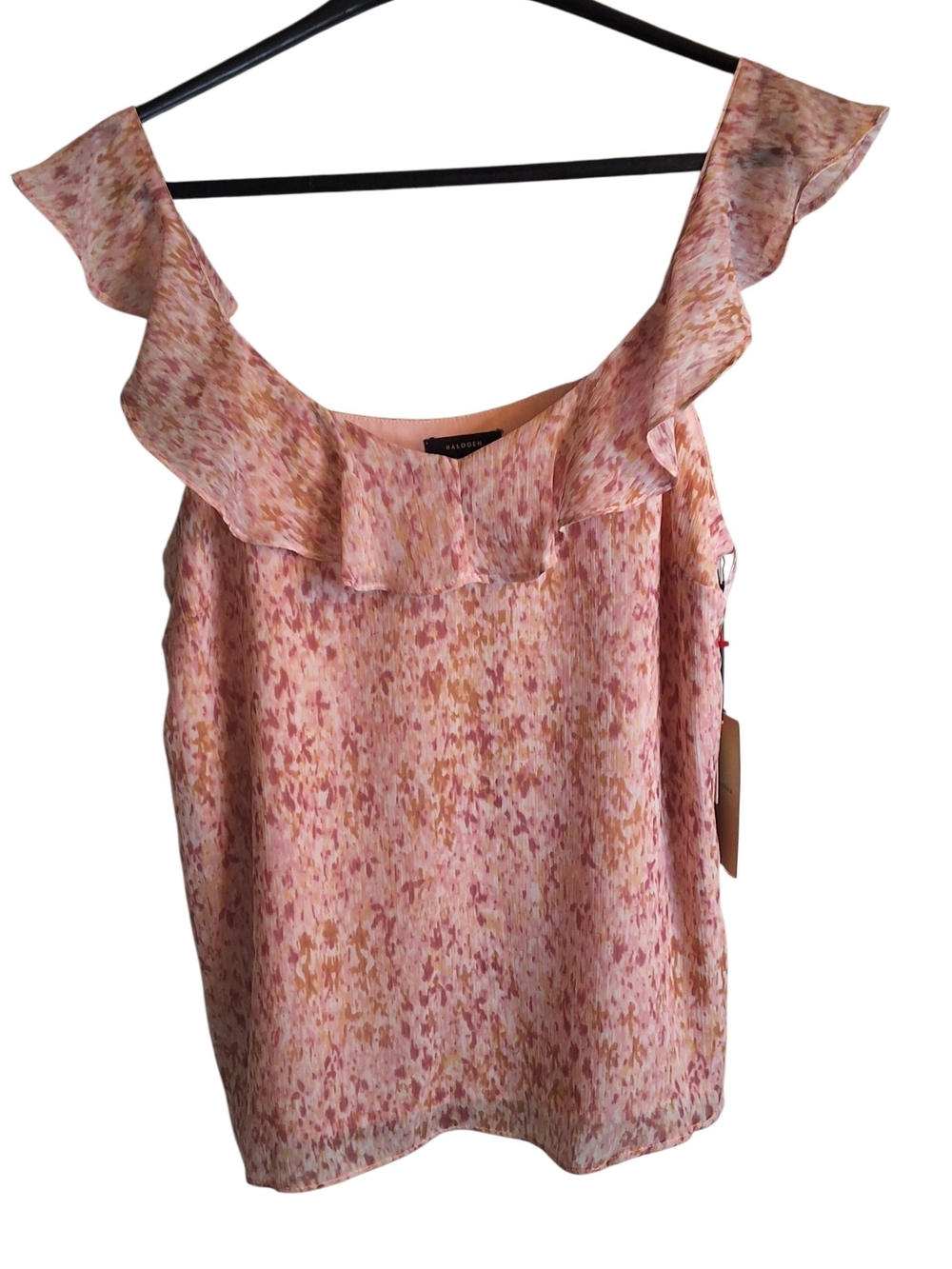 NWT Halogen Pink & Gold Ruffle-Neck Sleeveless Camisole Medium